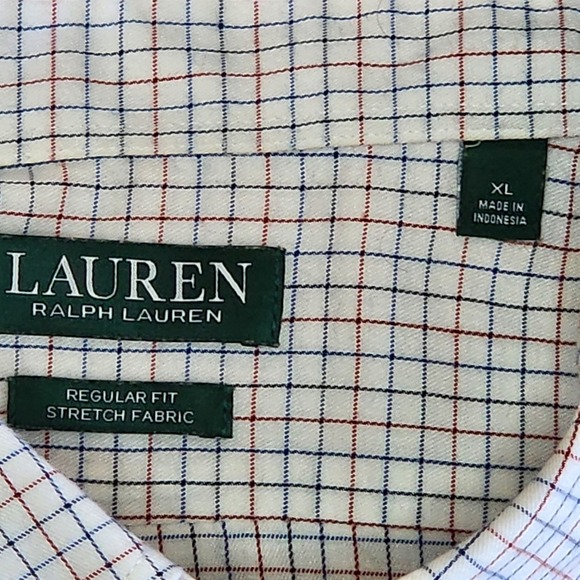 Ralph Lauren Mens XL Stretch L/S Button Down Shirt Blue Red Graph Paper Check - Picture 4 of 8